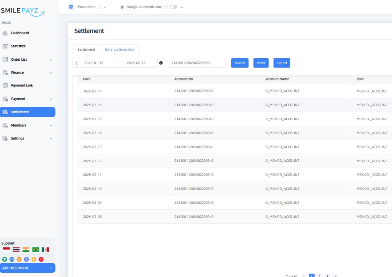 Balance Snapshot Interface