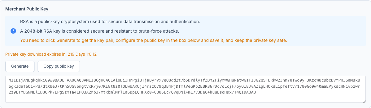 生产 — Generate 与 Save API configuration 生产 — Merchant Public Key