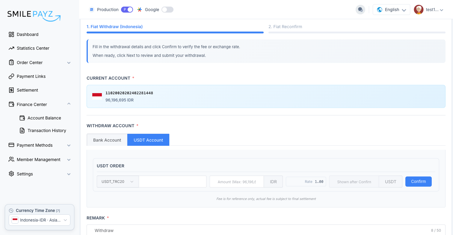 Step 1 — USDT 账户提现 USDT 提现表单